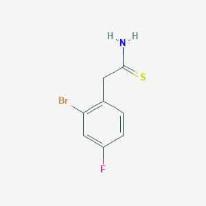 molecular formula C8H7BrFNS B13563083 2-(2-Bromo-4-fluorophenyl)ethanethioamide 