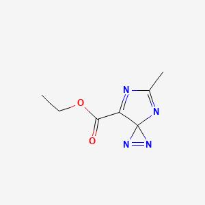 molecular formula C7H8N4O2 B13563336 Ethyl5-methyl-1,2,4,6-tetraazaspiro[2.4]hepta-1,4,6-triene-7-carboxylate 