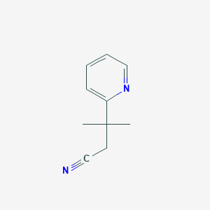 molecular formula C10H12N2 B13563404 3-Methyl-3-(pyridin-2-yl)butanenitrile 