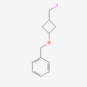 molecular formula C12H15IO B13563921 {[3-(Iodomethyl)cyclobutoxy]methyl}benzene 