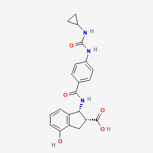 molecular formula C21H21N3O5 B13564231 (1R,2R)-1-[4-(cyclopropylcarbamamido)benzamido]-4-hydroxy-2,3-dihydro-1H-indene-2-carboxylic acid 