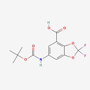 molecular formula C13H13F2NO6 B13564273 6-{[(Tert-butoxy)carbonyl]amino}-2,2-difluoro-1,3-dioxaindane-4-carboxylicacid 