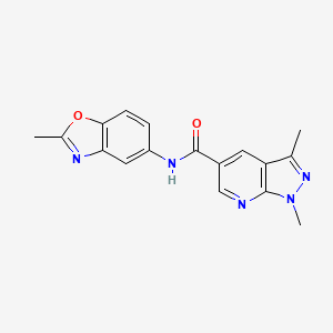 molecular formula C17H15N5O2 B13564279 1,3-dimethyl-N-(2-methyl-1,3-benzoxazol-5-yl)-1H-pyrazolo[3,4-b]pyridine-5-carboxamide 