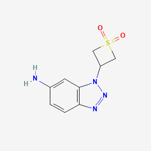 molecular formula C9H10N4O2S B13564287 3-(6-Amino-1H-benzo[d][1,2,3]triazol-1-yl)thietane 1,1-dioxide 