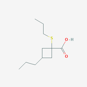 molecular formula C11H20O2S B13564336 3-Propyl-1-(propylthio)cyclobutane-1-carboxylic acid 