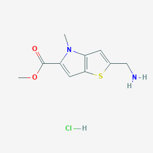 molecular formula C10H13ClN2O2S B13564982 methyl2-(aminomethyl)-4-methyl-4H-thieno[3,2-b]pyrrole-5-carboxylatehydrochloride 