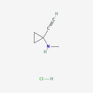 molecular formula C6H10ClN B13565061 1-ethynyl-N-methylcyclopropan-1-aminehydrochloride 