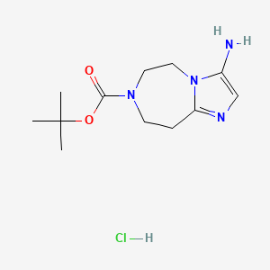 molecular formula C12H21ClN4O2 B13565111 tert-butyl3-amino-5H,6H,7H,8H,9H-imidazo[1,2-d][1,4]diazepine-7-carboxylatehydrochloride 