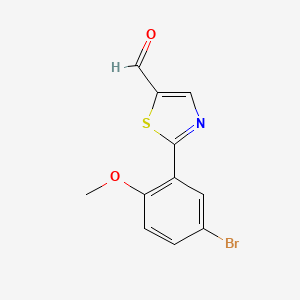 molecular formula C11H8BrNO2S B13565160 2-(5-Bromo-2-methoxyphenyl)thiazole-5-carbaldehyde 