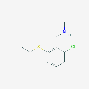 molecular formula C11H16ClNS B13565381 1-(2-Chloro-6-(isopropylthio)phenyl)-N-methylmethanamine 