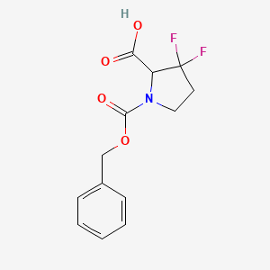 molecular formula C13H13F2NO4 B13565596 3,3-difluoro-1-phenylmethoxycarbonylpyrrolidine-2-carboxylic acid 