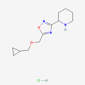 molecular formula C12H20ClN3O2 B13565684 2-{5-[(Cyclopropylmethoxy)methyl]-1,2,4-oxadiazol-3-yl}piperidinehydrochloride 