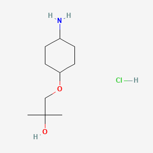 molecular formula C10H22ClNO2 B13566364 2-Methyl-1-{[(1r,4r)-4-aminocyclohexyl]oxy}propan-2-ol hydrochloride 