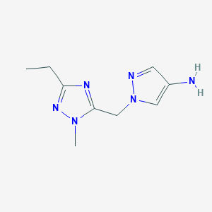 molecular formula C9H14N6 B13566423 1-((3-Ethyl-1-methyl-1h-1,2,4-triazol-5-yl)methyl)-1h-pyrazol-4-amine 