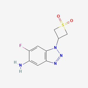 molecular formula C9H9FN4O2S B13566723 3-(5-Amino-6-fluoro-1H-benzo[d][1,2,3]triazol-1-yl)thietane 1,1-dioxide 