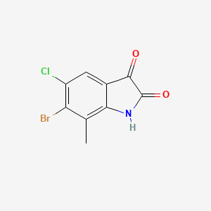 molecular formula C9H5BrClNO2 B13566795 6-Bromo-5-chloro-7-methylindoline-2,3-dione 