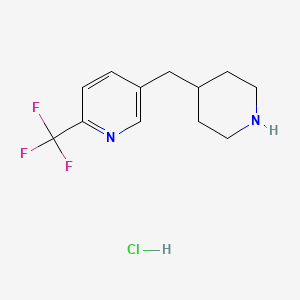 molecular formula C12H16ClF3N2 B13567109 5-[(Piperidin-4-yl)methyl]-2-(trifluoromethyl)pyridinehydrochloride 