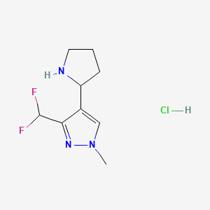 molecular formula C9H14ClF2N3 B13567177 3-(difluoromethyl)-1-methyl-4-(pyrrolidin-2-yl)-1H-pyrazolehydrochloride 