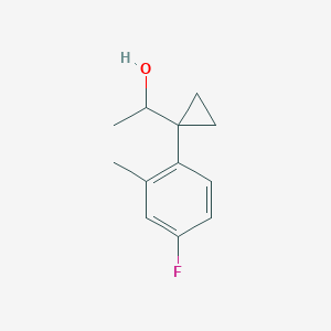 molecular formula C12H15FO B13567551 1-[1-(4-Fluoro-2-methylphenyl)cyclopropyl]ethan-1-ol 