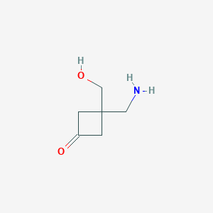 molecular formula C6H11NO2 B13568419 3-(Aminomethyl)-3-(hydroxymethyl)cyclobutan-1-one 