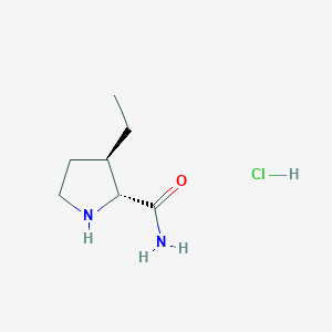 molecular formula C7H15ClN2O B13568745 rac-(2R,3R)-3-ethylpyrrolidine-2-carboxamidehydrochloride,trans 