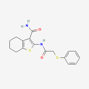 molecular formula C17H18N2O2S2 B13569590 2-[2-(Phenylsulfanyl)acetamido]-4,5,6,7-tetrahydro-1-benzothiophene-3-carboxamide 