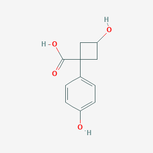 molecular formula C11H12O4 B13569767 3-Hydroxy-1-(4-hydroxyphenyl)cyclobutane-1-carboxylic acid 