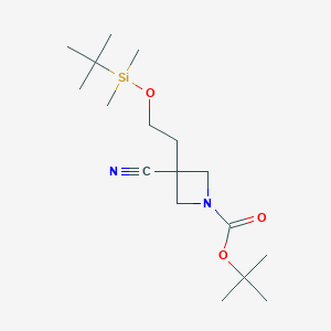 molecular formula C17H32N2O3Si B13569775 Tert-butyl3-{2-[(tert-butyldimethylsilyl)oxy]ethyl}-3-cyanoazetidine-1-carboxylate 