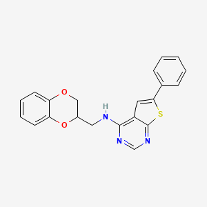 molecular formula C21H17N3O2S B13570195 N-[(2,3-dihydro-1,4-benzodioxin-2-yl)methyl]-6-phenylthieno[2,3-d]pyrimidin-4-amine 