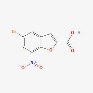 molecular formula C9H4BrNO5 B13570346 5-Bromo-7-nitro-1-benzofuran-2-carboxylicacid 