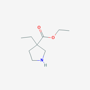 molecular formula C9H17NO2 B13570785 Ethyl 3-ethylpyrrolidine-3-carboxylate 