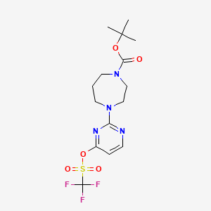 molecular formula C15H21F3N4O5S B13571122 Tert-butyl4-[4-(trifluoromethanesulfonyloxy)pyrimidin-2-yl]-1,4-diazepane-1-carboxylate 