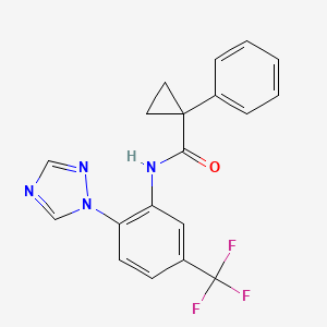 molecular formula C19H15F3N4O B13571628 1-phenyl-N-[2-(1H-1,2,4-triazol-1-yl)-5-(trifluoromethyl)phenyl]cyclopropane-1-carboxamide 