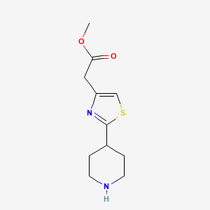 molecular formula C11H16N2O2S B13572218 Methyl 2-(2-(piperidin-4-yl)thiazol-4-yl)acetate 