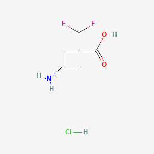 molecular formula C6H10ClF2NO2 B13572798 3-Amino-1-(difluoromethyl)cyclobutane-1-carboxylicacidhydrochloride 