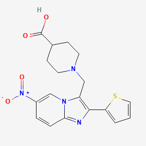 molecular formula C18H18N4O4S B1357299 1-{[6-Nitro-2-(thiophen-2-yl)imidazo[1,2-a]pyridin-3-yl]methyl}piperidine-4-carboxylic acid CAS No. 904817-89-6