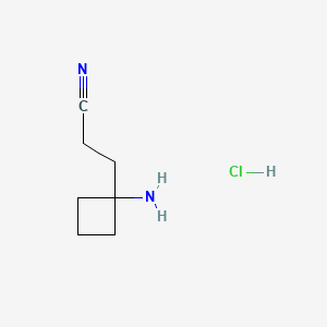 molecular formula C7H13ClN2 B13573059 3-(1-Aminocyclobutyl)propanenitrilehydrochloride 