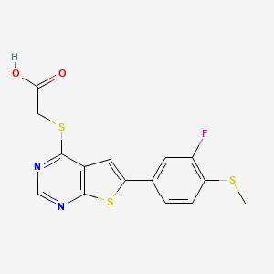 2-({6-[3-Fluoro-4-(methylsulfanyl)phenyl]thieno[2,3-d]pyrimidin-4-yl}sulfanyl)acetic acid