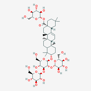 molecular formula C54H88O23 B135741 [(2S,3R,4S,5S,6R)-3,4,5-trihydroxy-6-(hydroxymethyl)oxan-2-yl] (4aS,6aR,6aS,6bR,10S,12aR,14bR)-10-[(2R,3R,4S,5R,6R)-5-hydroxy-6-(hydroxymethyl)-3,4-bis[[(2S,3R,4S,5S,6R)-3,4,5-trihydroxy-6-(hydroxymethyl)oxan-2-yl]oxy]oxan-2-yl]oxy-2,2,6a,6b,9,9,12a-heptamethyl-1,3,4,5,6,6a,7,8,8a,10,11,12,13,14b-tetradecahydropicene-4a-carboxylate CAS No. 144077-05-4