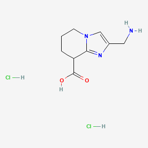 molecular formula C9H15Cl2N3O2 B13576099 2-(aminomethyl)-5H,6H,7H,8H-imidazo[1,2-a]pyridine-8-carboxylicaciddihydrochloride 