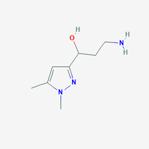 molecular formula C8H15N3O B13576795 3-Amino-1-(1,5-dimethyl-1h-pyrazol-3-yl)propan-1-ol 