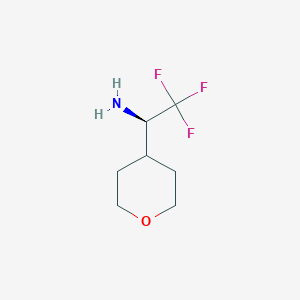 molecular formula C7H12F3NO B13577353 (R)-2,2,2-Trifluoro-1-(tetrahydro-2H-pyran-4-yl)ethanamine 