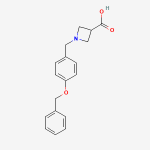 molecular formula C18H19NO3 B13577538 1-{[4-(Benzyloxy)phenyl]methyl}azetidine-3-carboxylic acid 