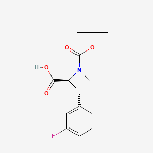 molecular formula C15H18FNO4 B13577817 (2S,3S)-1-(tert-Butoxycarbonyl)-3-(3-fluorophenyl)azetidine-2-carboxylic acid 