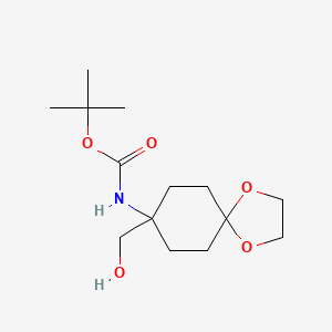 molecular formula C14H25NO5 B13578403 tert-Butyl (8-(hydroxymethyl)-1,4-dioxaspiro[4.5]decan-8-yl)carbamate 