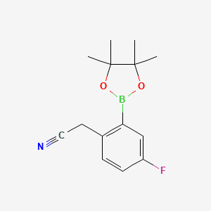 molecular formula C14H17BFNO2 B13578405 2-(4-Fluoro-2-(4,4,5,5-tetramethyl-1,3,2-dioxaborolan-2-YL)phenyl)acetonitrile 