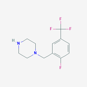 molecular formula C12H14F4N2 B13578611 4-Fluoro-3-(piperazin-1-ylmethyl)benzoic acid 