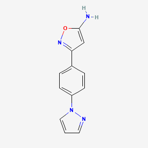 molecular formula C12H10N4O B13578805 5-Amino-3-[4-(1-pyrazolyl)phenyl]isoxazole 