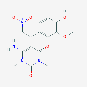 molecular formula C15H18N4O6 B13578861 6-Amino-5-[1-(4-hydroxy-3-methoxyphenyl)-2-nitroethyl]-1,3-dimethyl-1,2,3,4-tetrahydropyrimidine-2,4-dione 