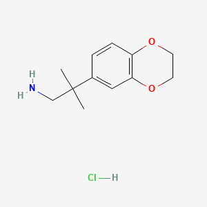 molecular formula C12H18ClNO2 B13579123 2-(2,3-Dihydro-1,4-benzodioxin-6-yl)-2-methylpropan-1-aminehydrochloride 